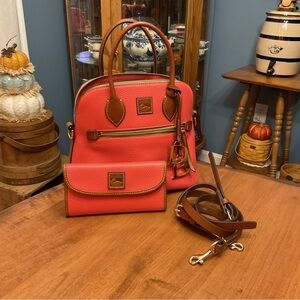 Dooney & Bourke Geranium Pebble Leather Satchel and Wallet Set
